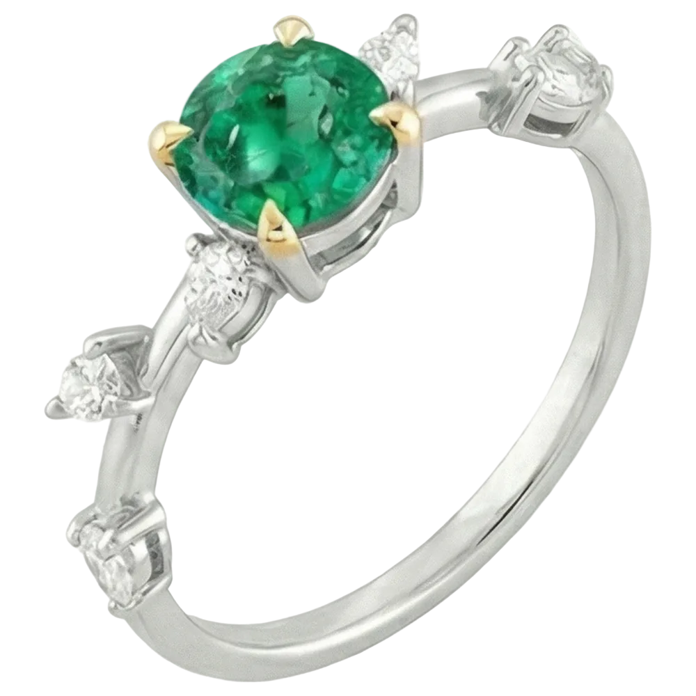 Smaragd Schmuckstein-Ring 2-Karat 14 Karat Zweifarbig Gold – Frontansicht