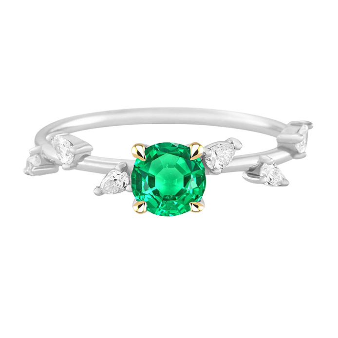 Schmuckstein-Ring 14 Karat Zweifarbig Gold mit Smaragd – Hauptansicht