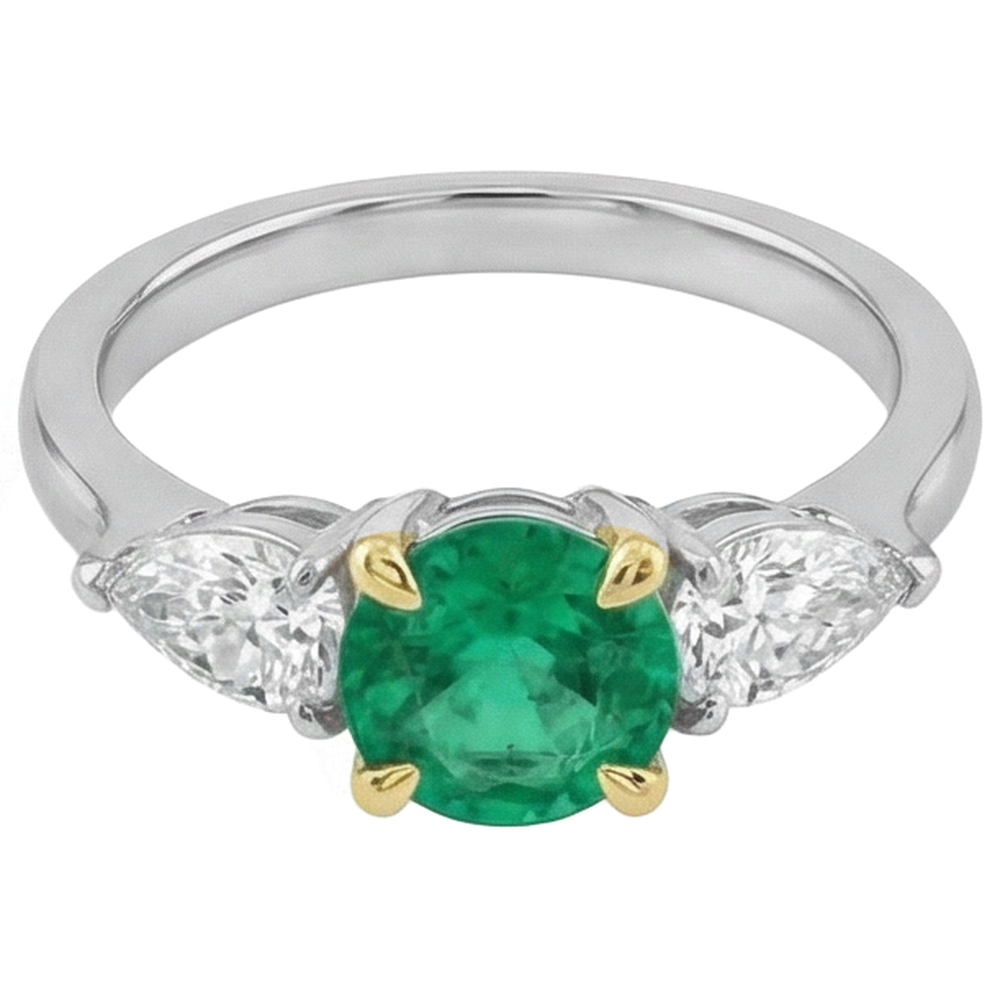Schmuckstein-Ring 14 Karat Zweifarbig Gold mit Smaragd – Frontansicht