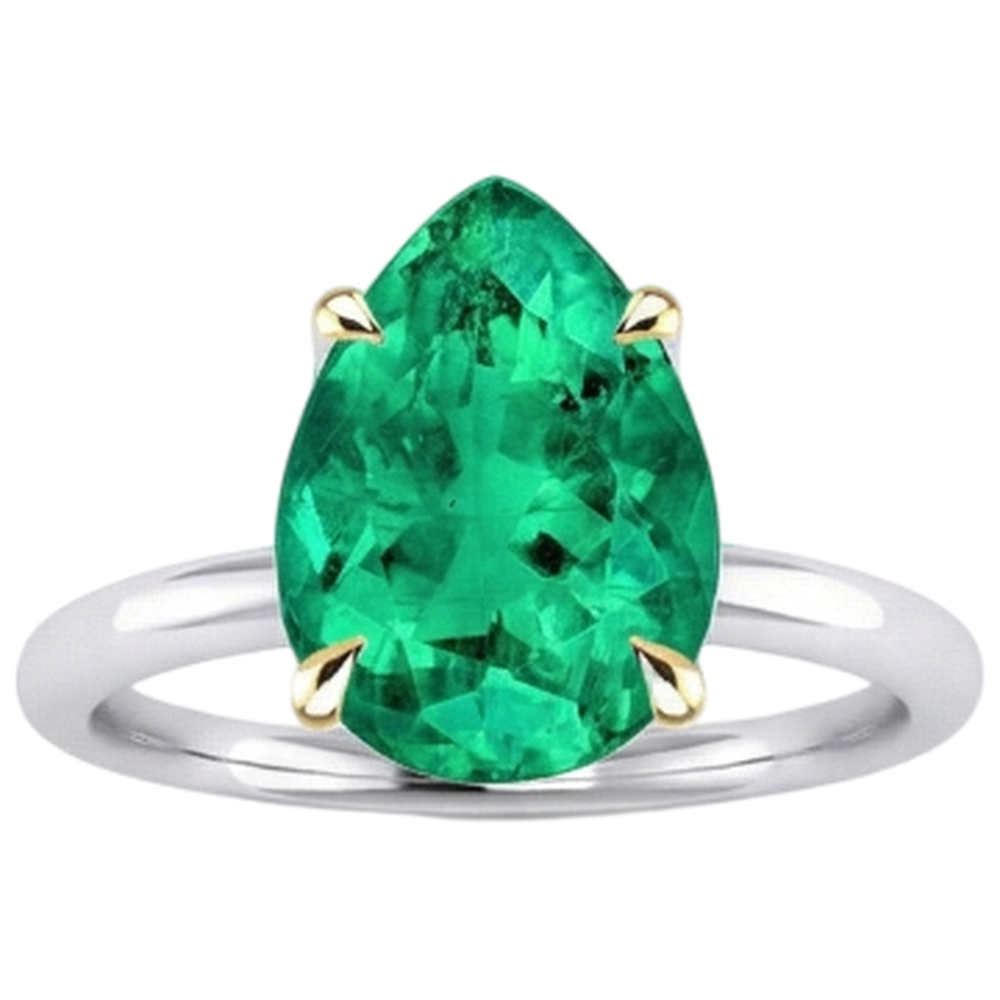 Kolumbianischer Smaragd Tropfen-Schliff Schmuckstein-Ring in Zweifarbiges 14K Gold – Profilansicht