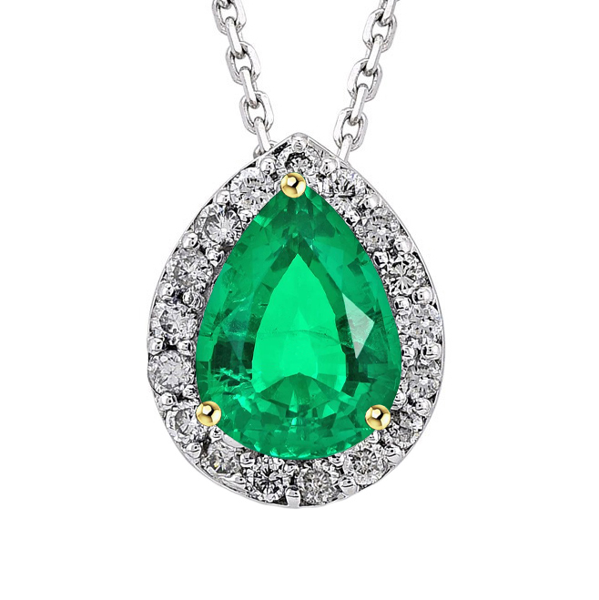 Kolumbianischer Smaragd Edelstein-Anhänger 3-Karat Zweifarbiges 14K Gold – Hauptansicht