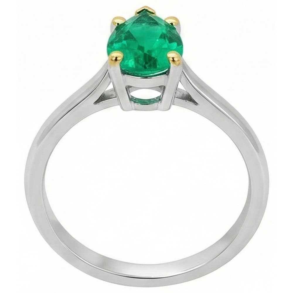 Smaragd Birnen-Schliff Farbstein-Ring in Zweifarbiges 14K Gold – Seitenansicht