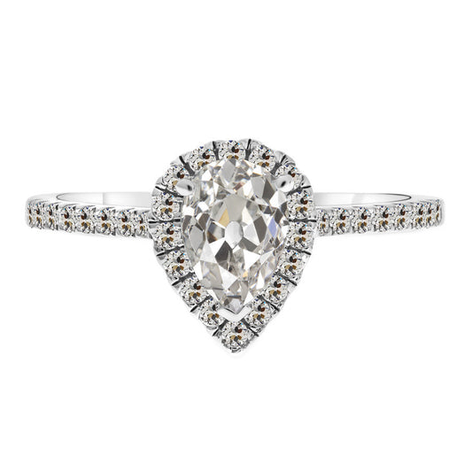 Diamant Old Mine Cut Halo-Fassung Ring in 14 Karat Weißgold – Hauptansicht
