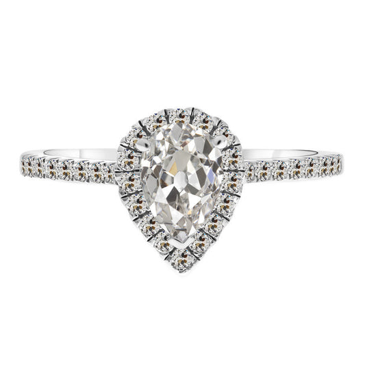 Diamant Old Mine Cut Halo-Fassung Ring in 14 Karat Weißgold – Hauptansicht
