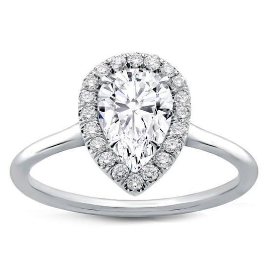 Pear Anniversary Runden Halo Natürliche DiamantVerlobungsring 2 Karat WG 14K