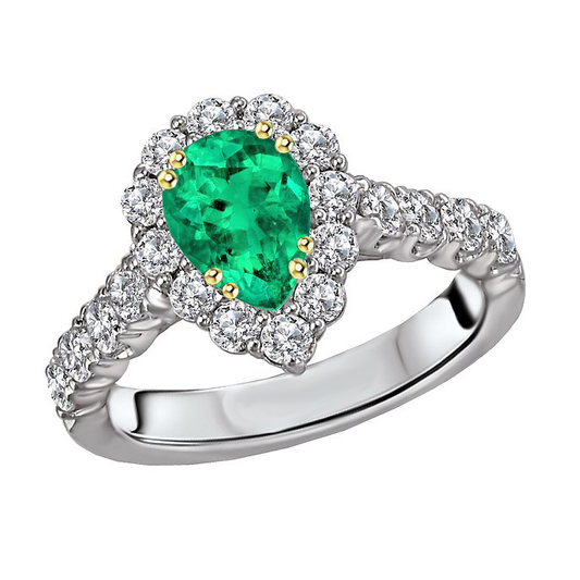 Kolumbianischer Smaragd Tropfen-Schliff Schmuckstein-Ring in Zweifarbiges 14K Gold – Hauptansicht
