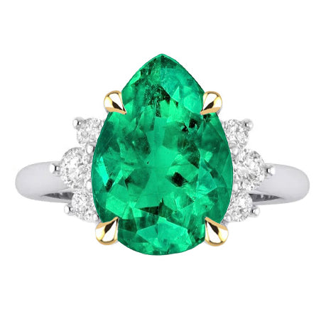 Edler Smaragd Tropfen-Schliff Farbstein-Ring in 14 Karat Zweifarbig Gold – Hauptansicht