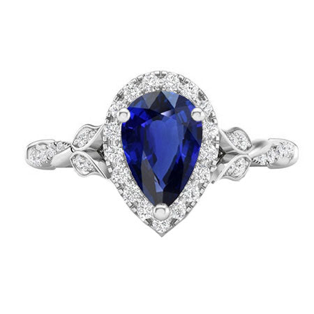 Blauer Saphir Tropfen-Schliff Farbstein-Ring in 14K Weißgold – Hauptansicht
