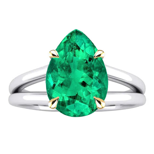Kolumbianischer Smaragd Tropfen-Schliff Schmuckstein-Ring in 14 Karat Zweifarbig Gold – Hauptansicht