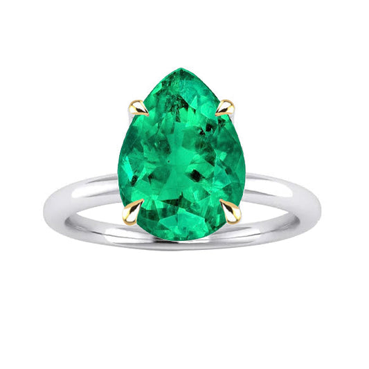 Kolumbianischer Smaragd Schmuckstein-Ring 3-Karat Zweifarbiges 14K Gold – Hauptansicht