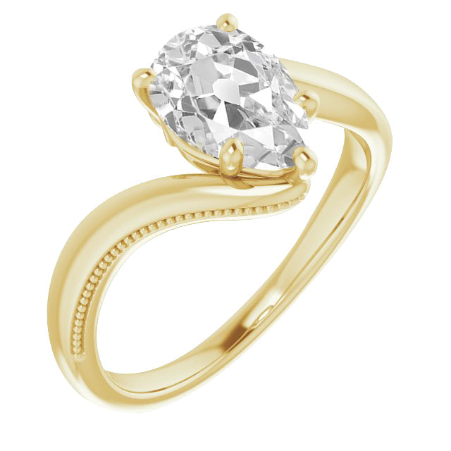 Diamant Antik-Kissen-Schliff Einzelstein-Ring in 14 Karat Gelbgold – Hauptansicht