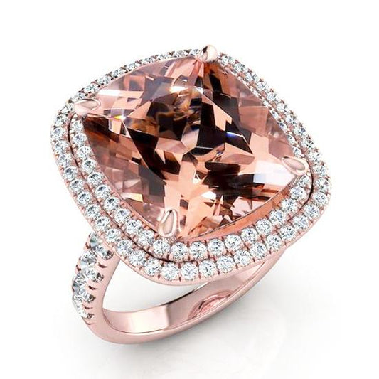 Pfirsich Kissen Morganit Mit Diamanten Ring Rose Gold Damen Schmuck