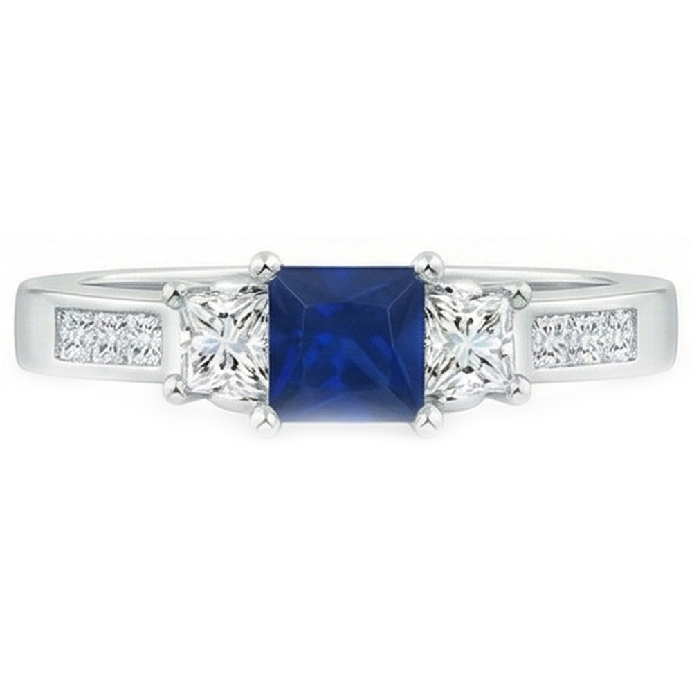 Princess Cut 2,85 ct Saphir und Diamanten Ehering Weißgold 14K