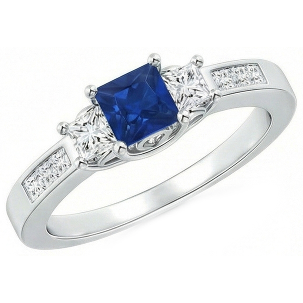 Princess Cut 2,85 ct Saphir und Diamanten Ehering Weißgold 14K