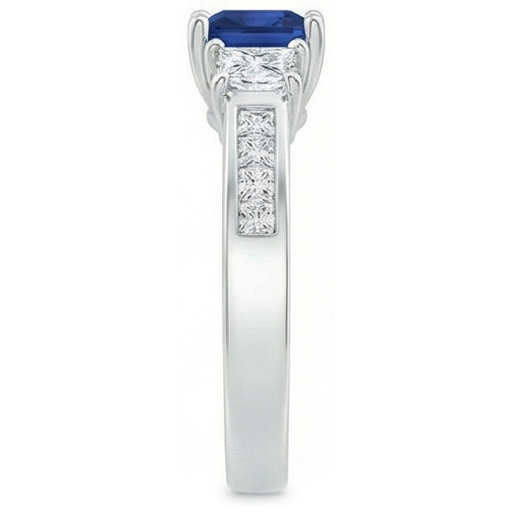 Princess Cut 2,85 ct Saphir und Diamanten Ehering Weißgold 14K