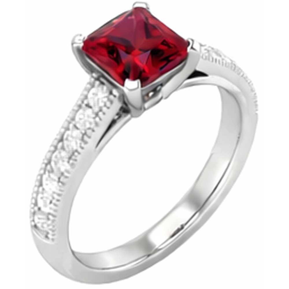 Princess Cut 3 Karat Rubin mit Diamanten Ehering Weißgold