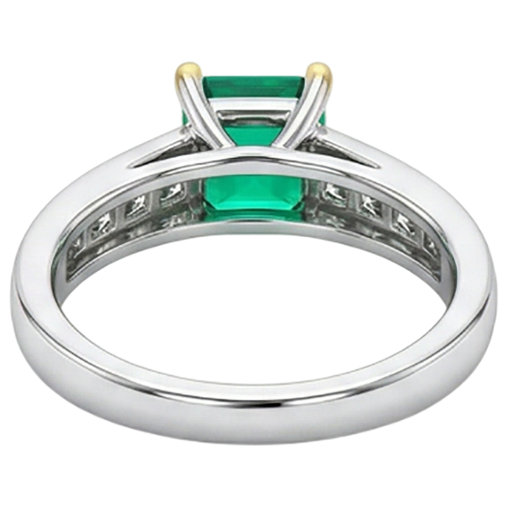 Echter Kolumbianischer Smaragd Schmuckstein-Ring 4 Karat Bicolor 14K Gold – Rückansicht