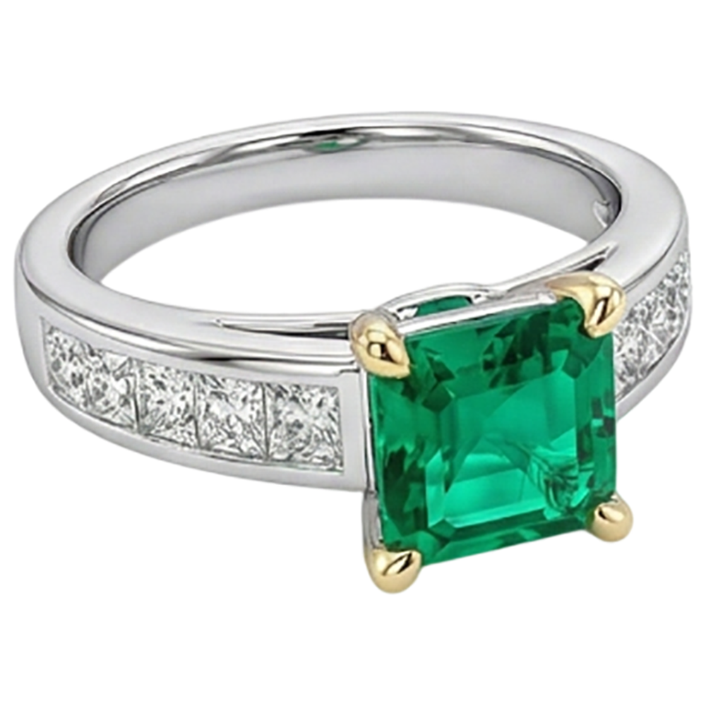 Kolumbianischer Smaragd Schmuckstein-Ring 4-Karat Bicolor 14K Gold – Schrägansicht