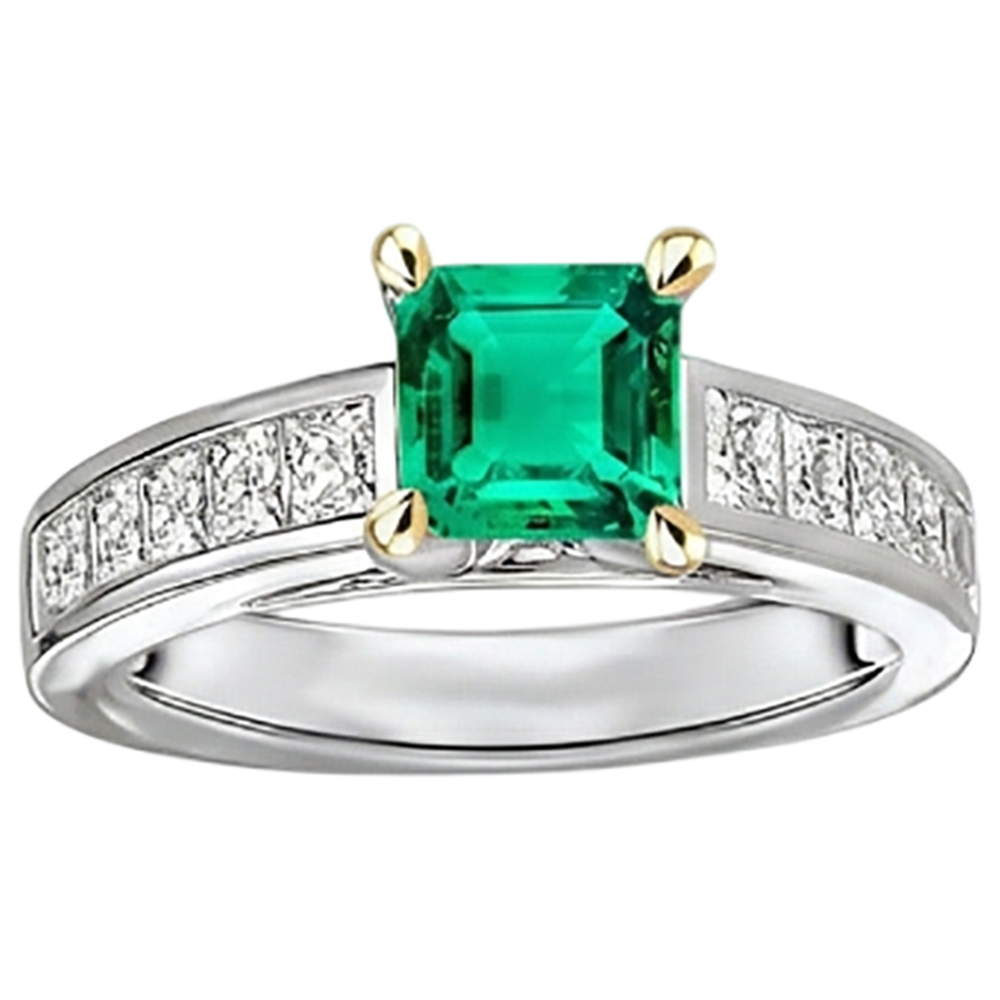 Echter Kolumbianischer Smaragd Schmuckstein-Ring 4 Karat Bicolor 14K Gold – Seitenansicht
