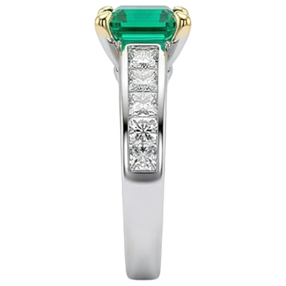 Kolumbianischer Smaragd Schmuckstein-Ring 4-Karat Bicolor 14K Gold – Draufsicht