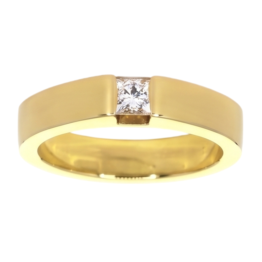 Princess Cut Echt Diamant Tension Set Herrenring 0,75 Karat Gelbgold
