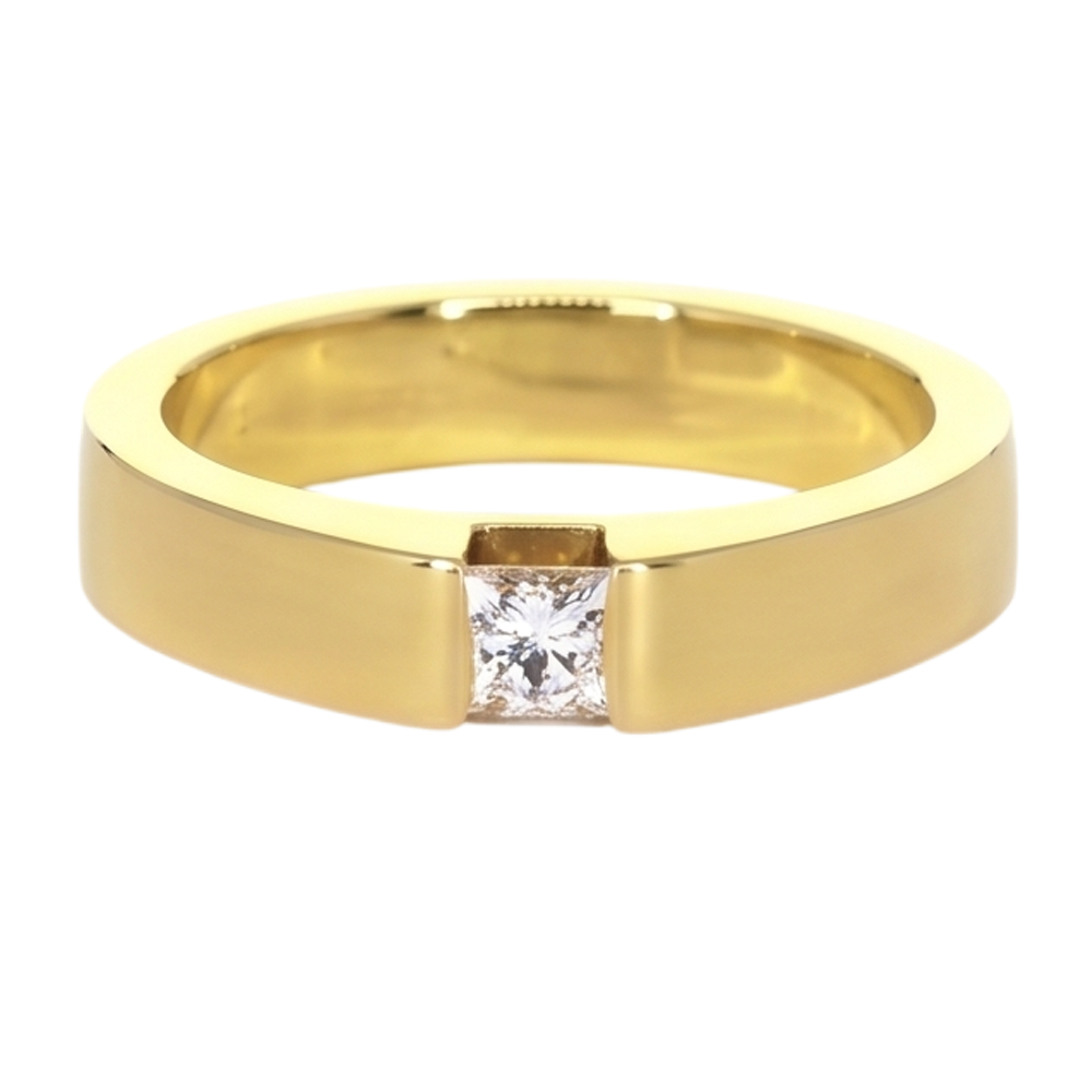 Princess Cut Echt Diamant Tension Set Herrenring 0,75 Karat Gelbgold