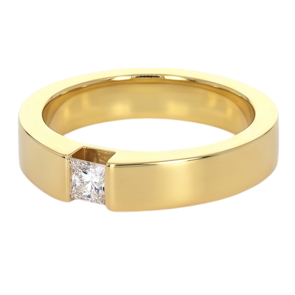 Princess Cut Echt Diamant Tension Set Herrenring 0,75 Karat Gelbgold
