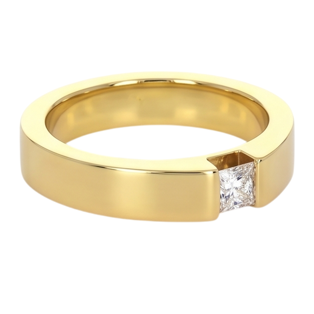 Princess Cut Echt Diamant Tension Set Herrenring 0,75 Karat Gelbgold