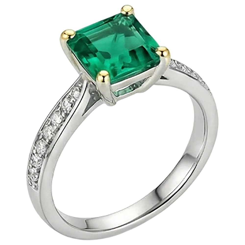 Natürlicher Smaragd Schmuckstein-Ring 3 Karat Zweifarbiges 14K Gold – Frontansicht