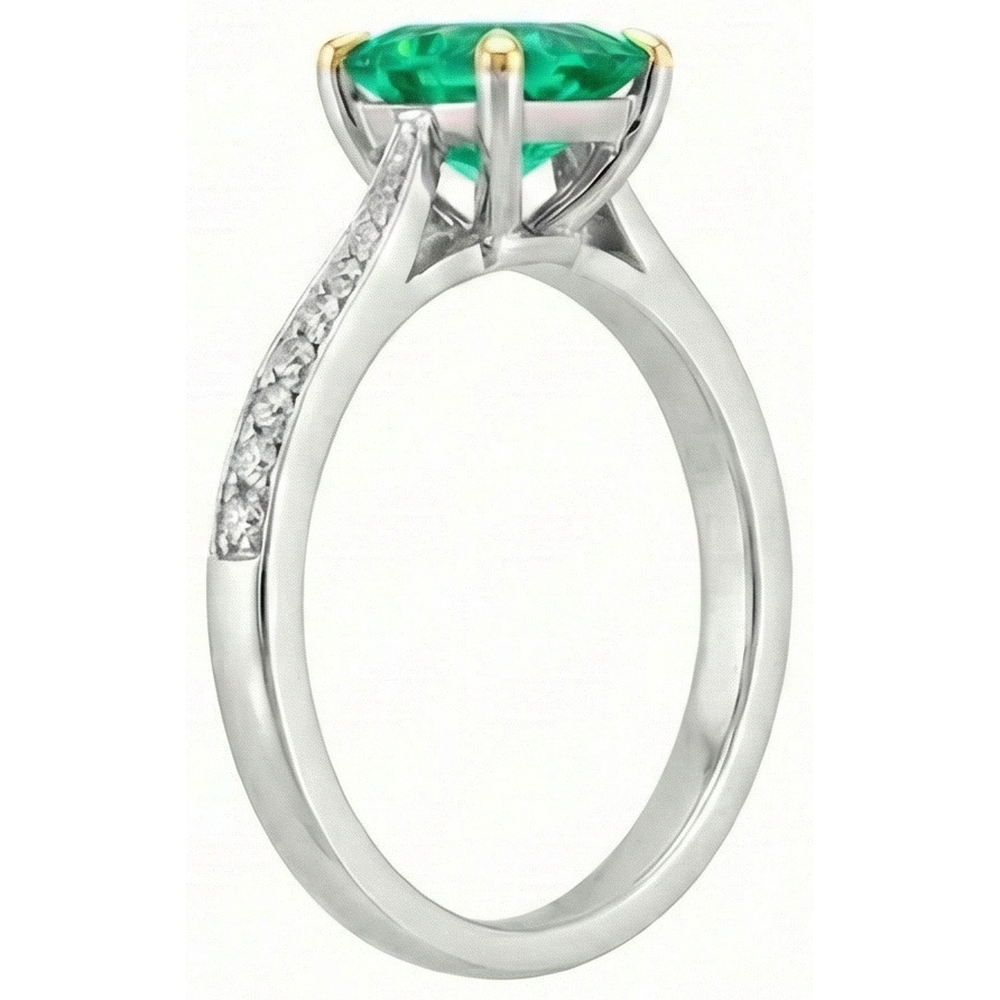 Prinzess-Schliff Kolumbianischer Smaragd Ring in Zweifarbiges 14K Gold – Schrägansicht