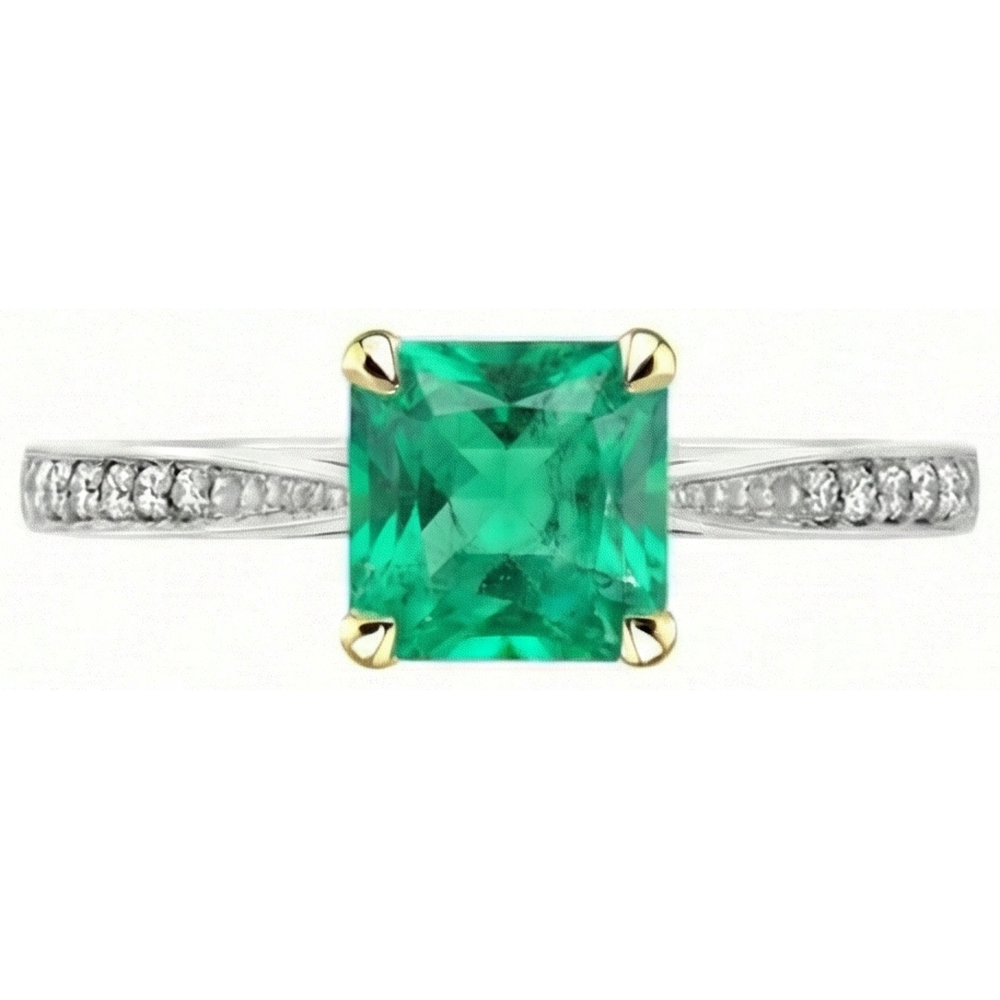 Naturreiner Kolumbianischer Smaragd Schmuckstein-Ring 3,50 Karat Zweifarbiges 14K Gold – Seitenansicht