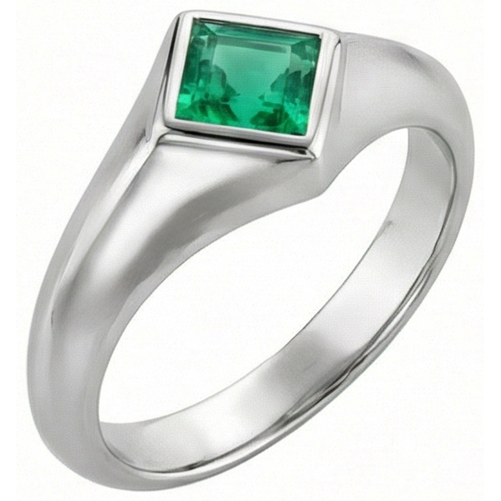 Edelstein-Ring 14K Weißgold mit Edler Smaragd – Seitenansicht
