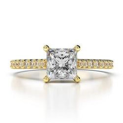 Princess And Runden Cut 3 Karat Natürliche Diamanten Ehering Gelbgold 14K