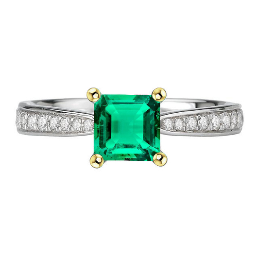 Natürlicher Smaragd Schmuckstein-Ring 3 Karat Zweifarbiges 14K Gold – Hauptansicht