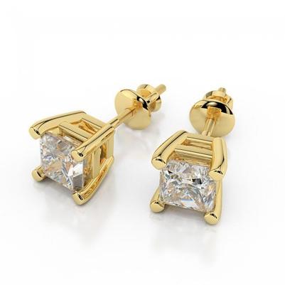 Princess Cut 3,50 Karat Natürliche Diamanten Ohrstecker 14K Gelbgold