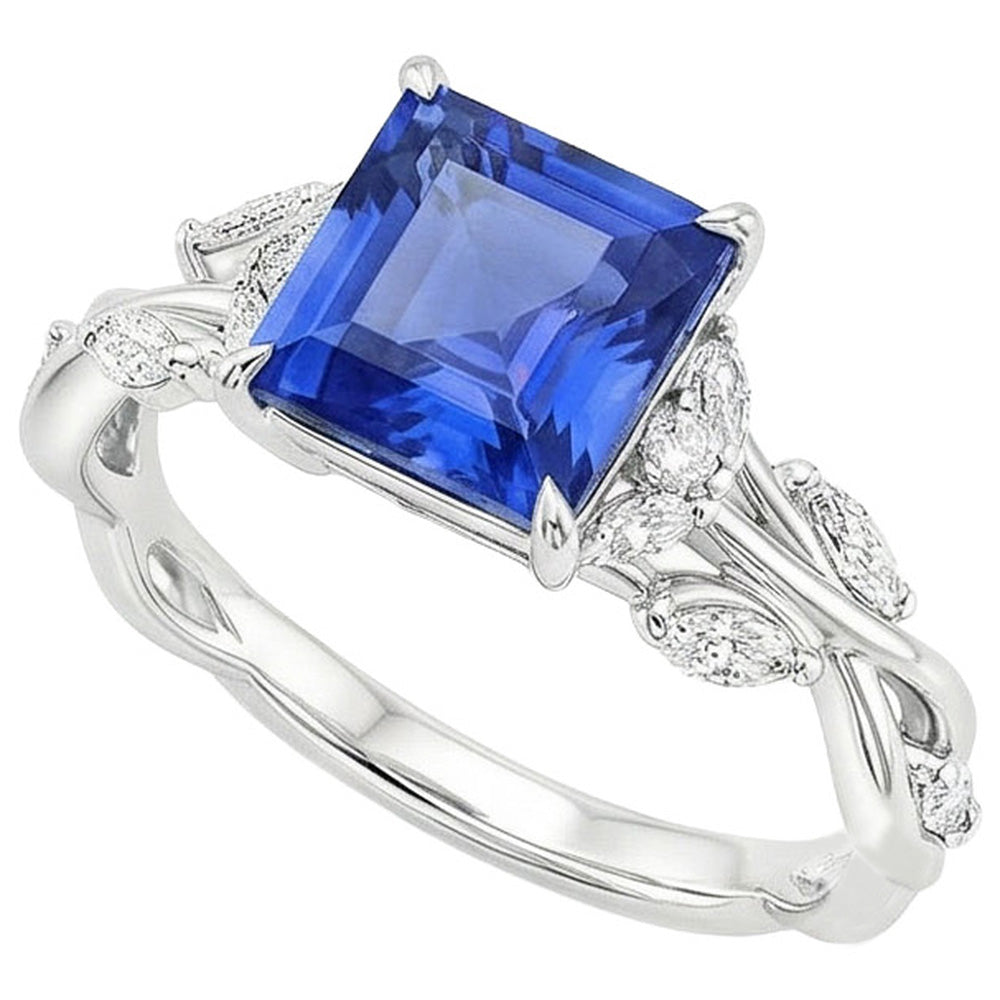 Princess Cut Blauer Saphir Diamantring 6,75 Karat Ausgefallener Schmuck