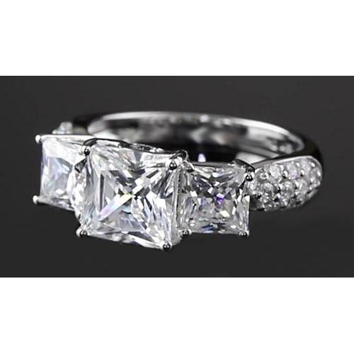 Princess Cut Echt Diamant-Verlobungsring 5 Karat Weißgold 3 Steine