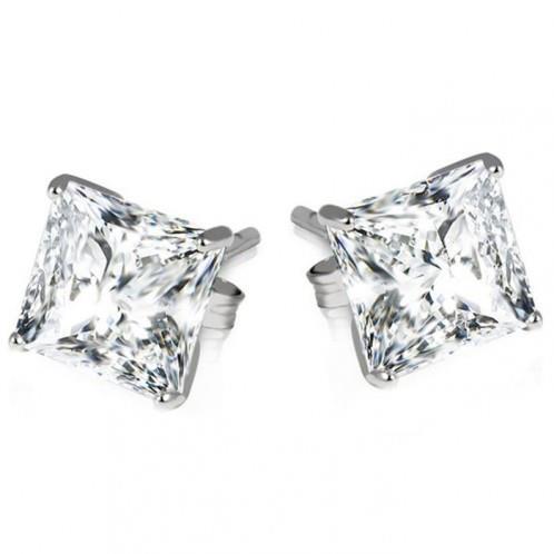 Princess Cut Echt Diamant 2,60 ct Ohrstecker Massiv Weißgold Schmuck