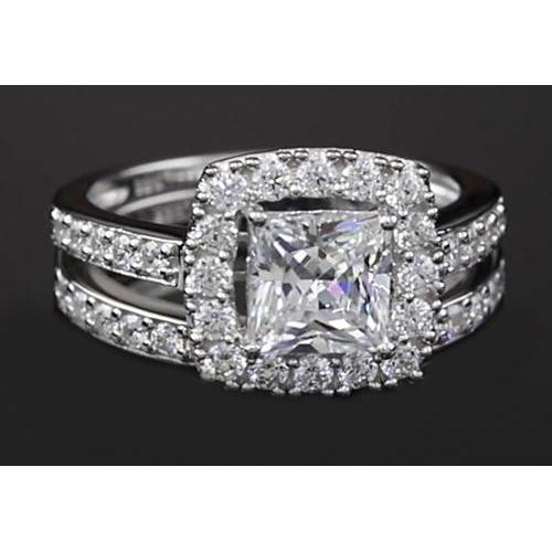 Princess Cut Echt Diamant 3 Karat Halo Ring Split Shank Style