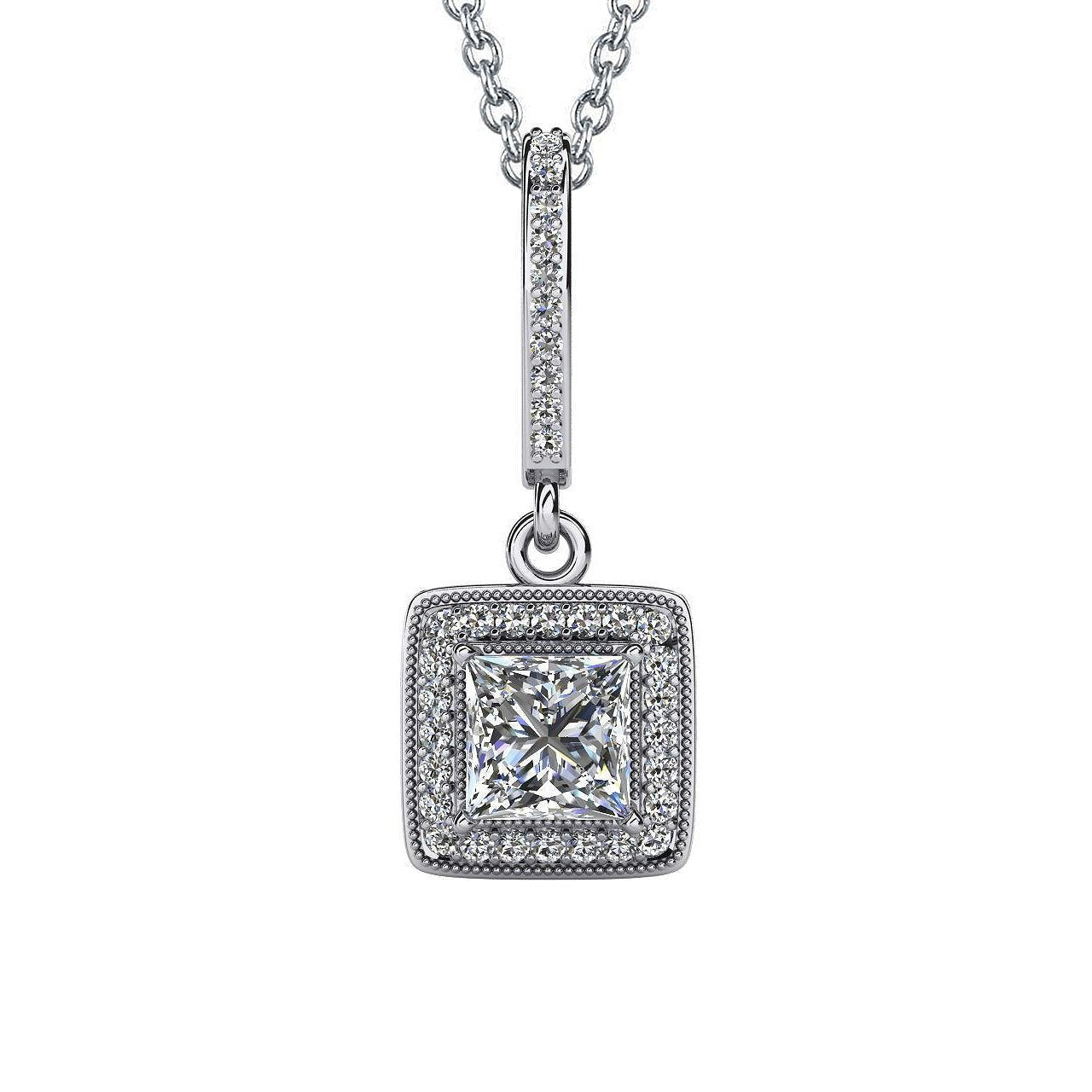 Princess Cut Echt Diamant Drop Anhänger Halskette 4,34 Karat Weißgold 14K