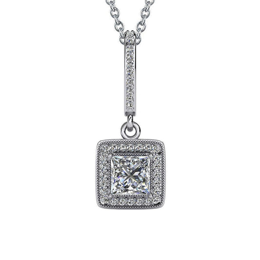 Princess Cut Echt Diamant Drop Anhänger Halskette 4,34 Karat Weißgold 14K