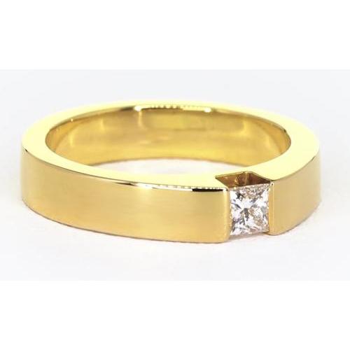 Princess Cut Echt Diamant Tension Set Herrenring 0,75 Karat Gelbgold