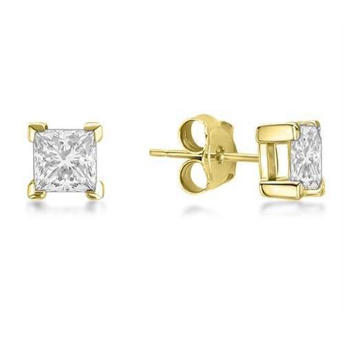 Princess Cut Sparkling 3 Ct. Echt Diamanten Ohrstecker Gelbgold