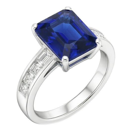 Princess & Baguette Natürlicher Diamant ( nicht im Labor gezüchtet ) Saphir Ring Radiant 3 Karat Kanalset