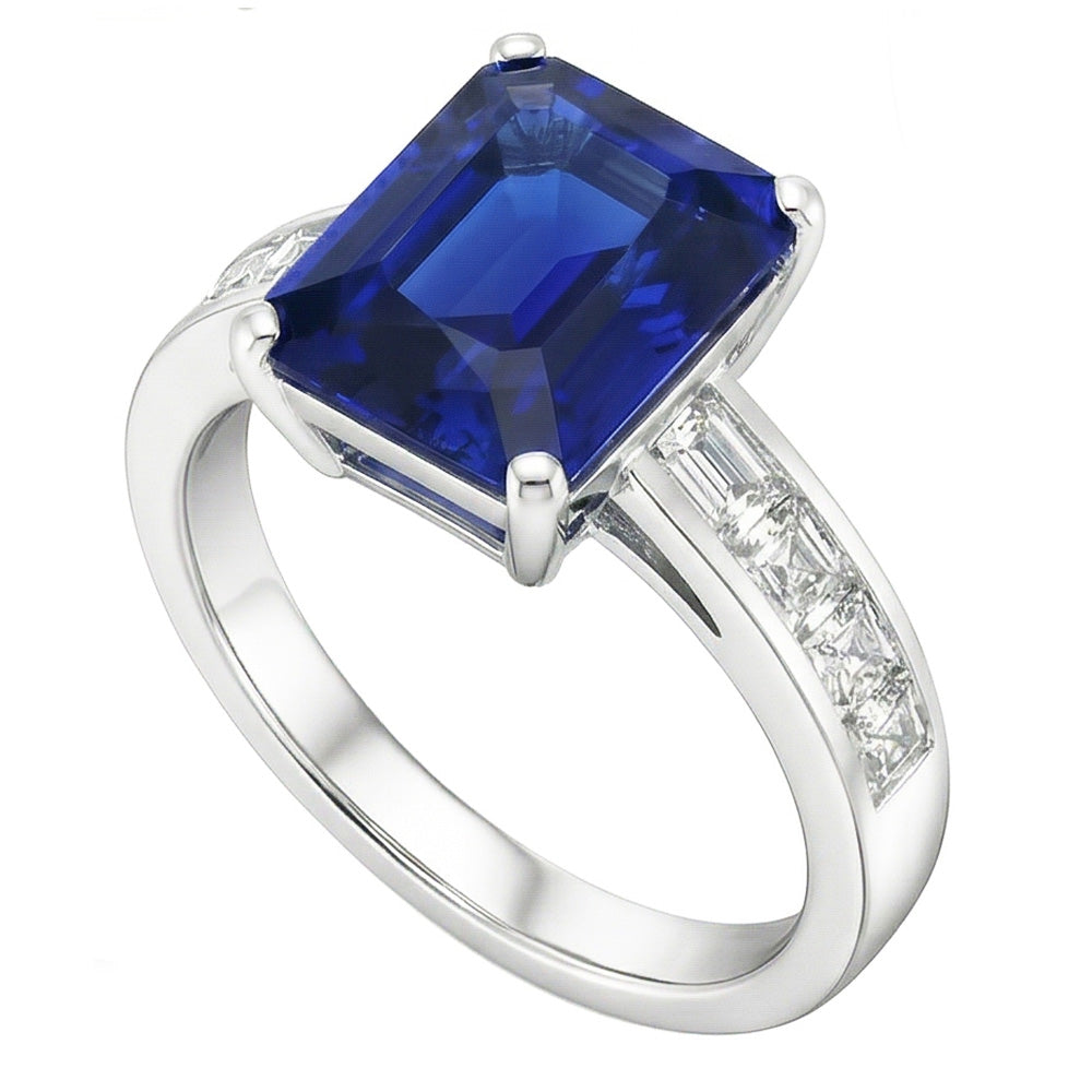 Princess & Baguette Natürlicher Diamant ( nicht im Labor gezüchtet ) Saphir Ring Radiant 3 Karat Kanalset