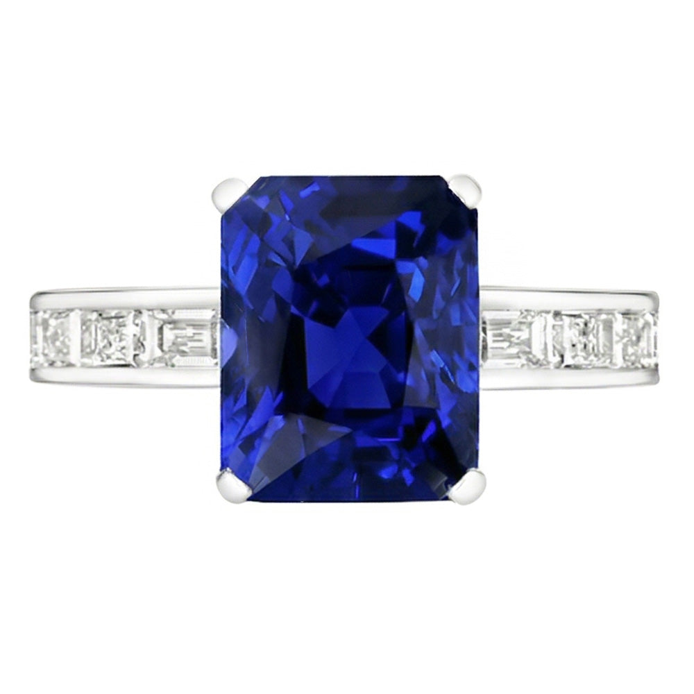 Princess & Baguette Natürlicher Diamant ( nicht im Labor gezüchtet ) Saphir Ring Radiant 3 Karat Kanalset