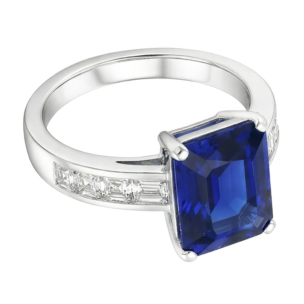 Princess & Baguette Natürlicher Diamant ( nicht im Labor gezüchtet ) Saphir Ring Radiant 3 Karat Kanalset