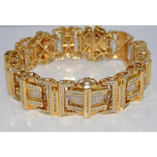 Princess & Runden 9 Karat Natürliche Diamant Herrenarmband Gelbgold 14K