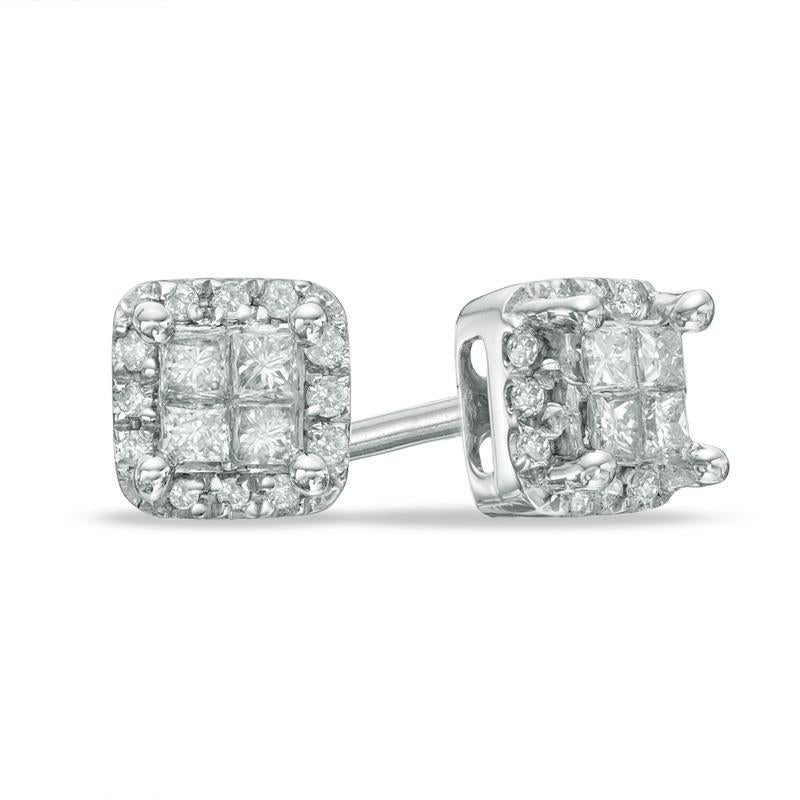 Princess & Runden Natürliche Diamant Halo Ohrstecker 3,20 Karat Weißgold 14K