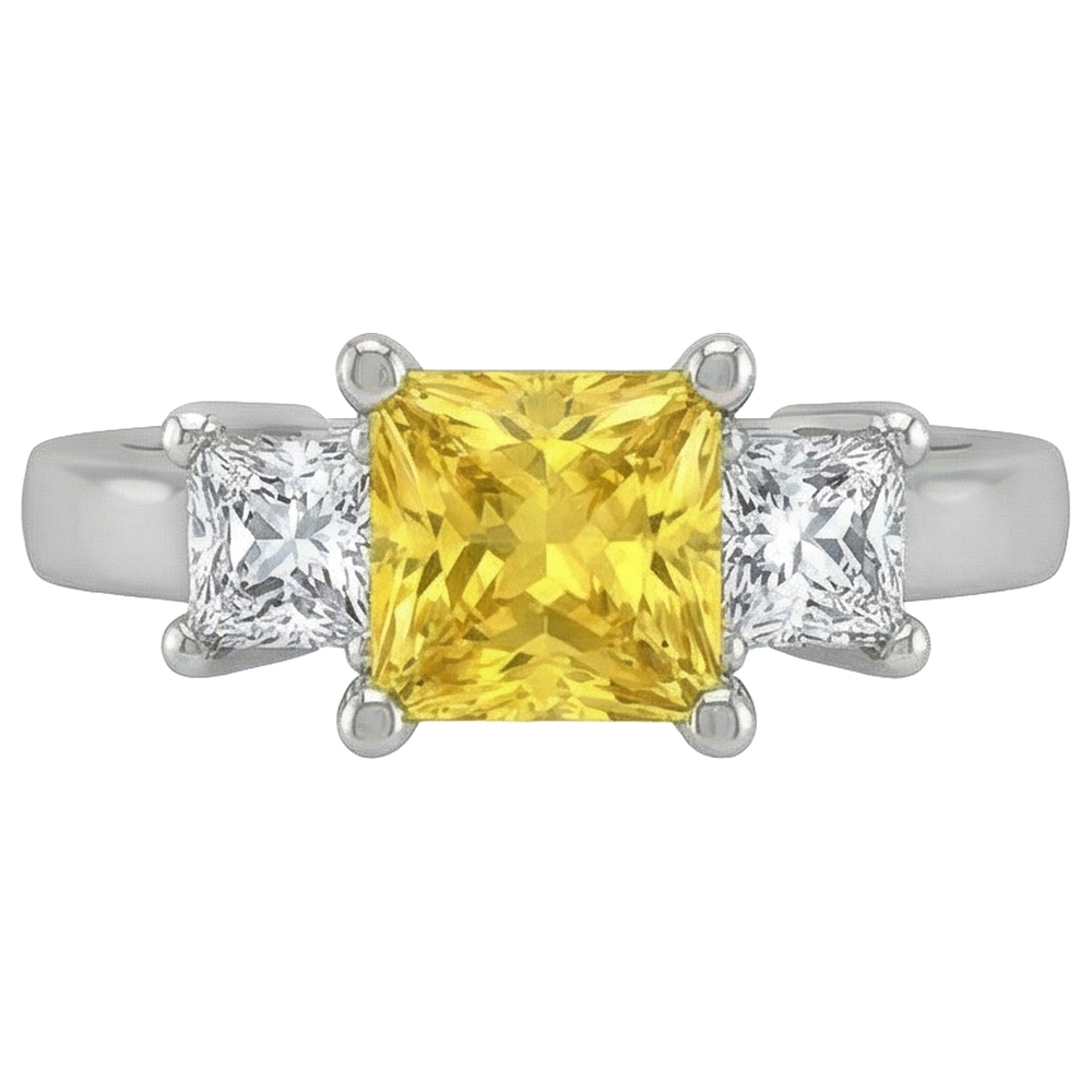 Prinzessin Diamant Gelber Saphir Ring 5 Karat 3 Steine Weißgold 14K